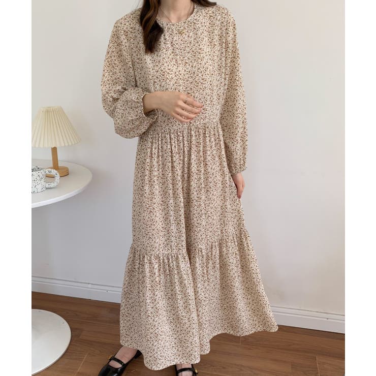 【即日発送】大きいサイズ♡異素材♡パフスリーブドッキングワンピ♡小花柄♡2XL FREAK'S STORE/インド 小花柄刺繍パフワンピース/バックオープン