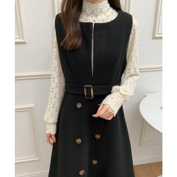 ダブスタ 二浴染めジャンパースカート ロング丈 裾スリット 黒 36 S位  