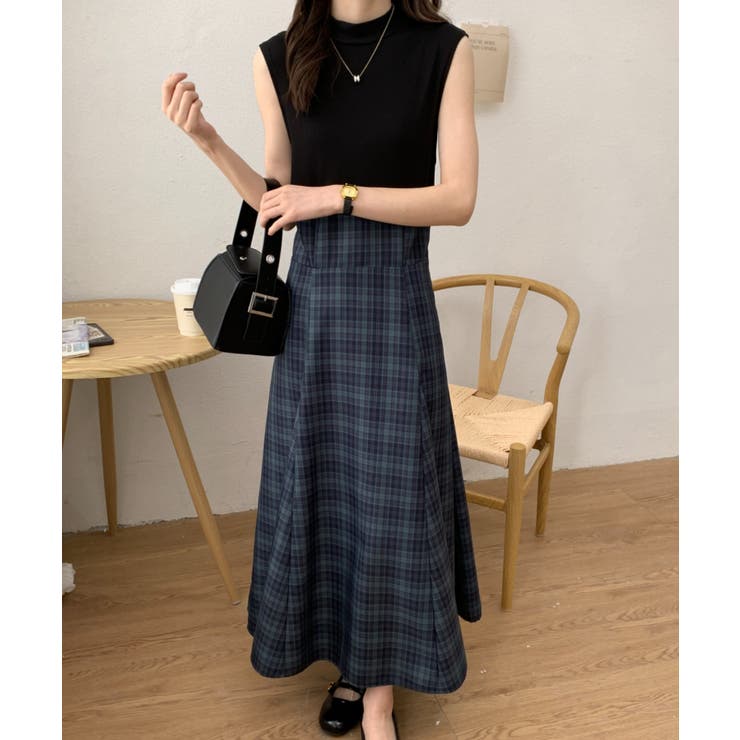 ◤sho◢美品♡エムズグレイシー　ノースリーブフレアワンピース　ドッキング ad thie ワンピース ノースリーブ ドッキングフレアワンピース