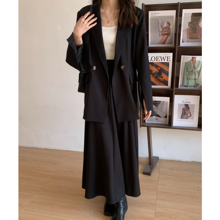 新品☆LL♪茶系♪ロング丈おしゃれセットアップ♪お仕事・通勤〇D360 アウトレット】2wayストレッチノーカラージャケット 茶