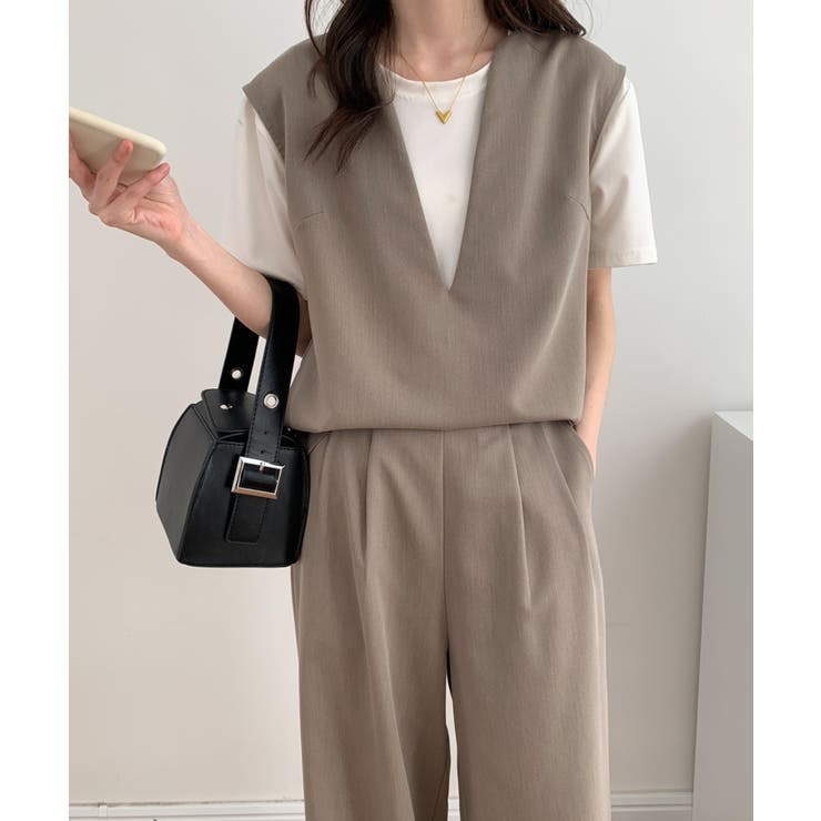 スキッパネックノースリーブブラウス＆ウエストタックセミワイドパンツセットアップ | ABITOKYO  | 詳細画像15 