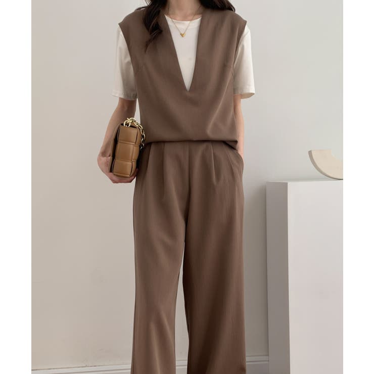 スキッパネックノースリーブブラウス＆ウエストタックセミワイドパンツセットアップ | ABITOKYO  | 詳細画像2 