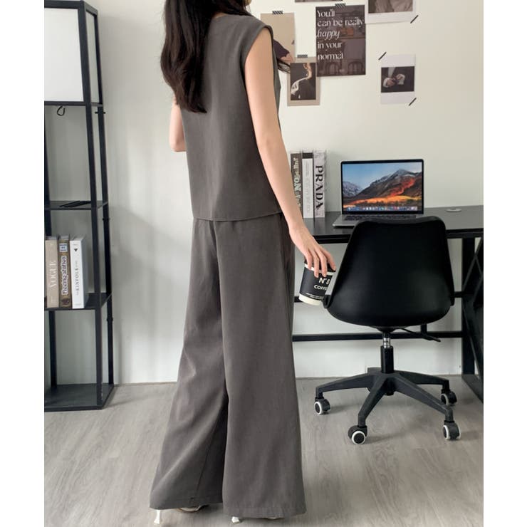 スキッパネックノースリーブブラウス＆ウエストタックセミワイドパンツセットアップ | ABITOKYO  | 詳細画像31 