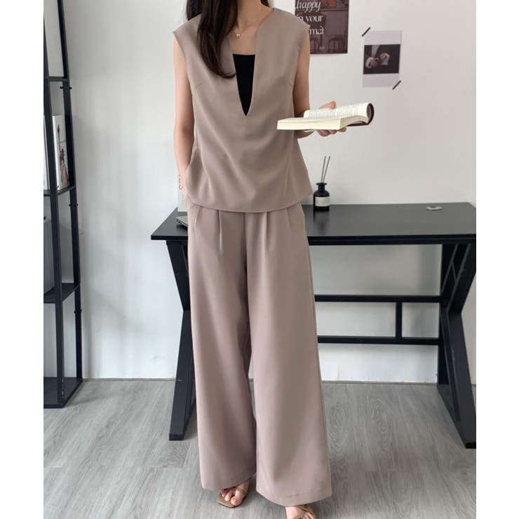 スキッパネックノースリーブブラウス＆ウエストタックセミワイドパンツセットアップ | ABITOKYO  | 詳細画像42 