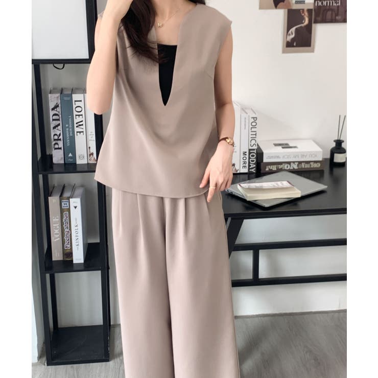 スキッパネックノースリーブブラウス＆ウエストタックセミワイドパンツセットアップ | ABITOKYO  | 詳細画像43 