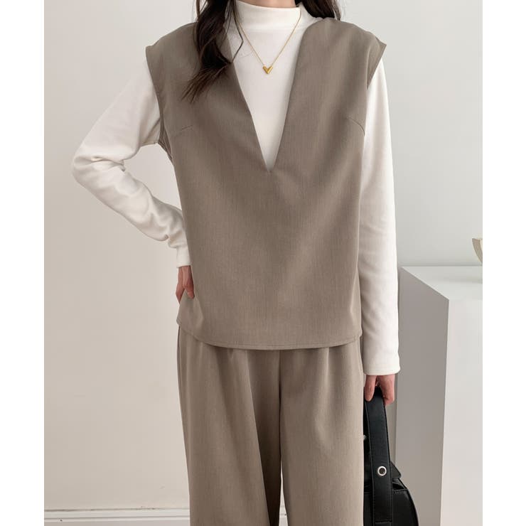 スキッパネックノースリーブブラウス＆ウエストタックセミワイドパンツセットアップ | ABITOKYO  | 詳細画像7 