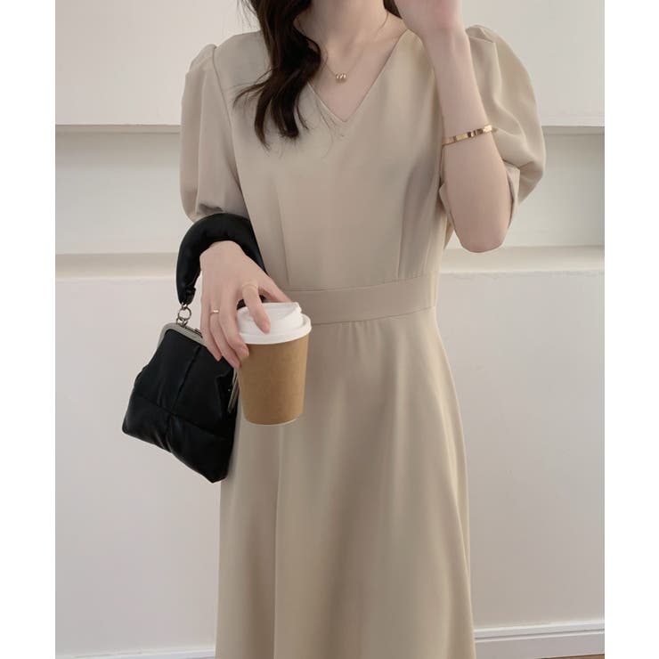 Vネック ワンピース ロング丈 パフスリーブ S-XL 韓国 8-230 ZARA - 花柄ワンピース パフスリーブ 韓国 vネック 韓国