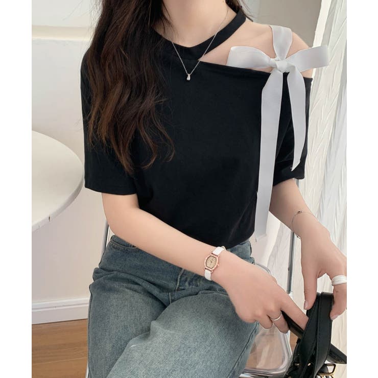 ワンショルダーリボンカットTシャツ[品番：ABIW0010900]｜ABITOKYO