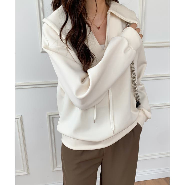 ユ*ー様 vintage メッシュロング丈プルオーバーvネックフーディー HUG.U ニット トップス レディース セーター ハーフジップ