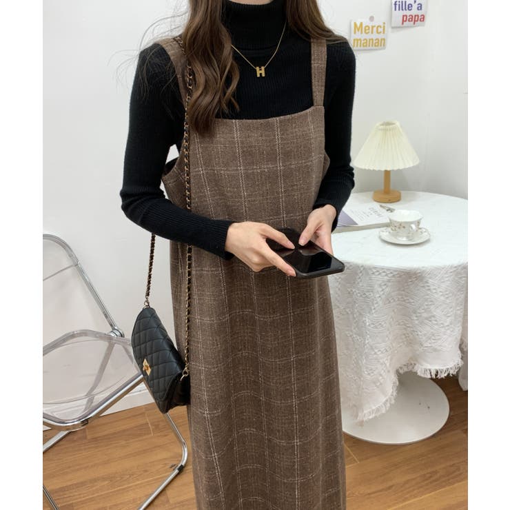 チェック柄ノースリーブワンピース スクエアチェック柄ノースリーブワンピース[品番：ABIW0010213