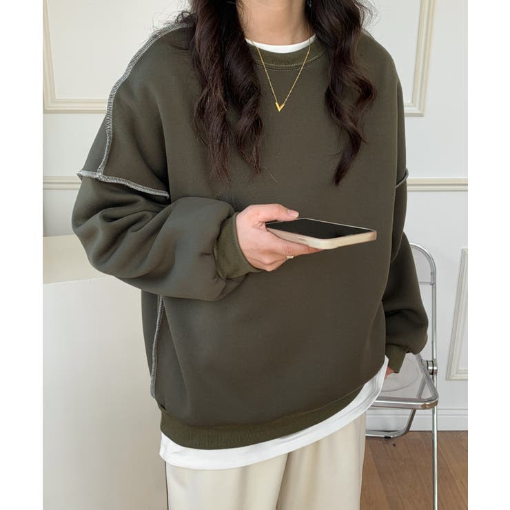 配色ステッチBIGシルエット裏起毛スウェット[品番：ABIW0009906 