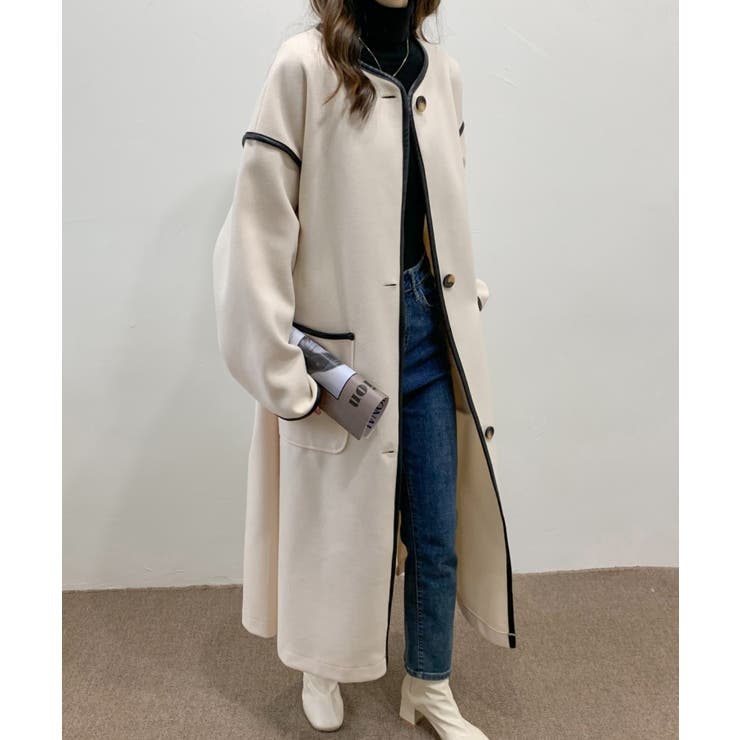 ノーカラーオーバーサイズパイピングコート[品番：ABIW0010134