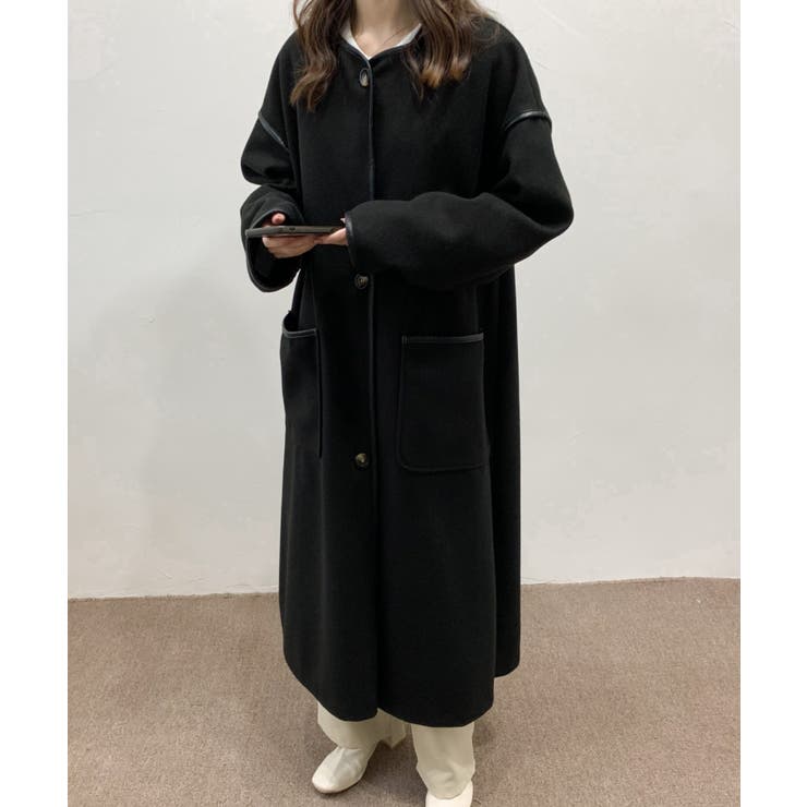 ノーカラーオーバーサイズパイピングコート[品番：ABIW0010134