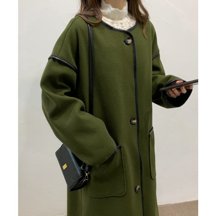 ノーカラーオーバーサイズパイピングコート[品番：ABIW0010134