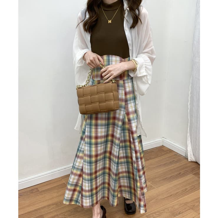 チェック柄切替ノースリーブフレアロングワンピース[品番