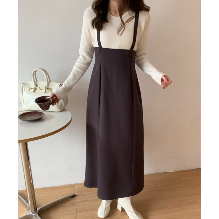 ハイウエスト サスペンダードレス 上品 ロング丈 パステルカラー BEST LOVED | she is （シーイズ）｜ パーティードレス