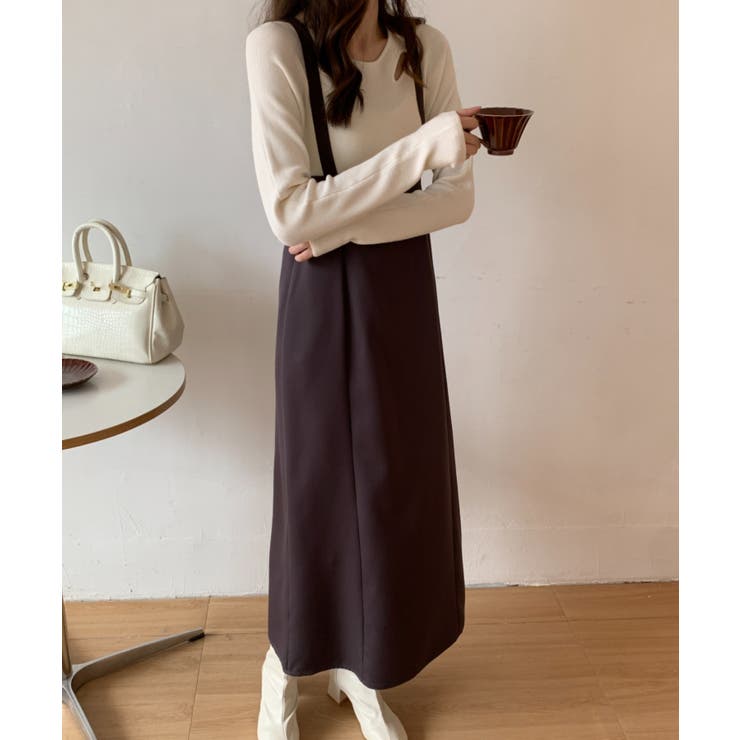 ページ限定特価♡新品☆アウターとロングスカートの2点♡送料込み サスペンダー付きハイウエストタイトロングスカート[品番
