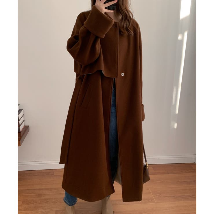ノーカラーオーバーサイズケープロングコート[品番：ABIW0010731