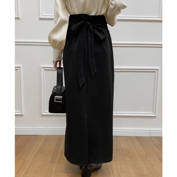 美品　ETRETOKYOウエストベルト ブラック ロングスカート リボン付き ETRETOKYOウエストベルト2wayロングスカート黒S ウエストベルト2way