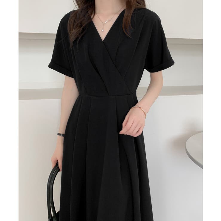 ワンピース フレア カシュクール Aライン パフスリーブ 水玉 6 カシュクールAラインフレアワンピース[品番：ABIW0010820