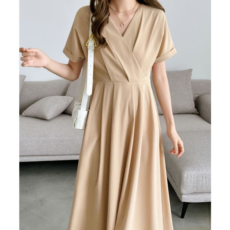 カシュクールAラインフレアワンピース[品番：ABIW0010968
