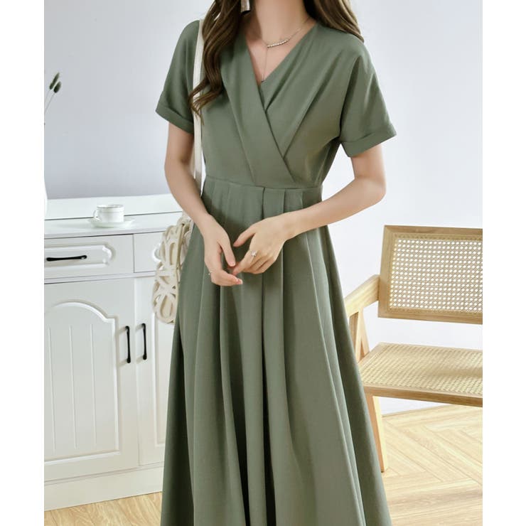 極美品 Sov. ストライプリボンワンピース カシュクール フレア Aライン 1.jpg