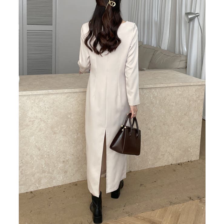 バックスリットスクエアネックロングワンピース[品番