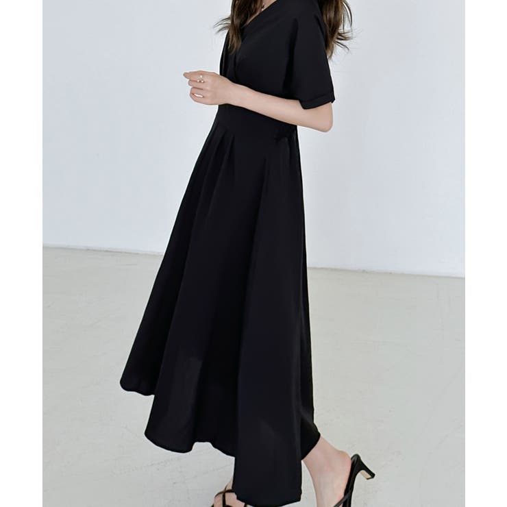 あこ 美品　HÉLIOPÔLE 日本製　カシュクールロングワンピース カシュクールAラインロングワンピース[品番：ABIW0010945