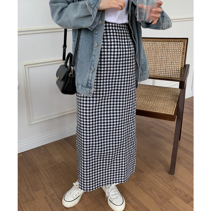 D【麻混】ユナイテッドアローズ チェックバックスリット タイトスカート M BEAUTY&YOUTH UNITED ARROWS（ビューティーアンドユース