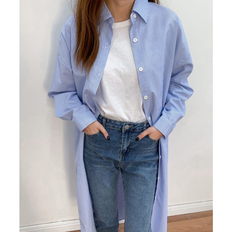【美品】BEATRICE　ベアトリス　ストライプシャツワンピース　水色系　38 美品】BEATRICE ベアトリス ストライプシャツワンピース 水色系