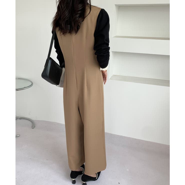 LINEN ワイド オールインワン セール】 リネン調オックスVオールインワン （サロペット