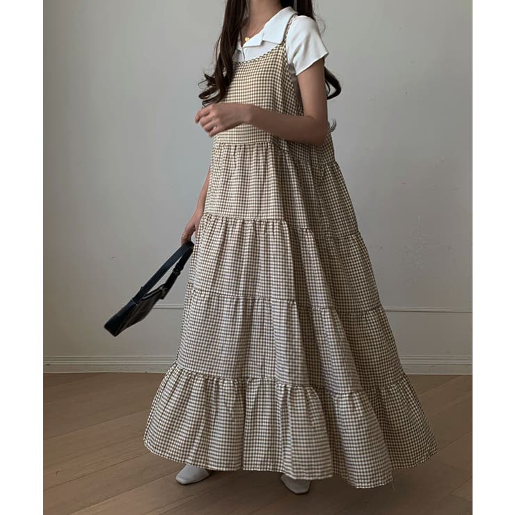 新品タグ付き♡ミストレアス♡ギンガムチェックティアードキャミドレス♡ホワイト 新品タグ付き♡ミストレアス♡ギンガムチェックティアードキャミ
