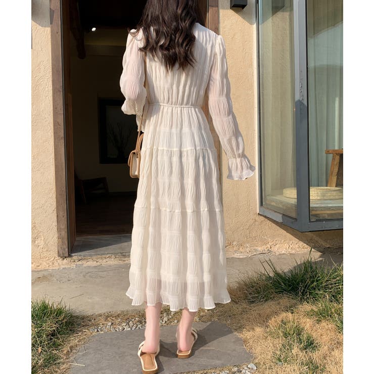 フロントティアードシフォンワンピース