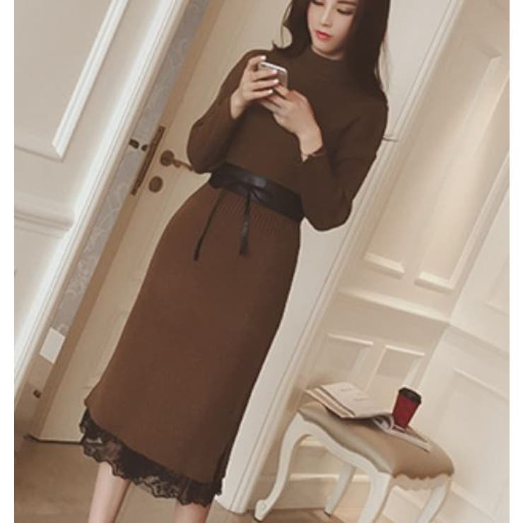 レザーベルト付きニットワンピース 品番 Abiw Diosfront ディオスフロント のレディースファッション通販 Shoplist ショップリスト