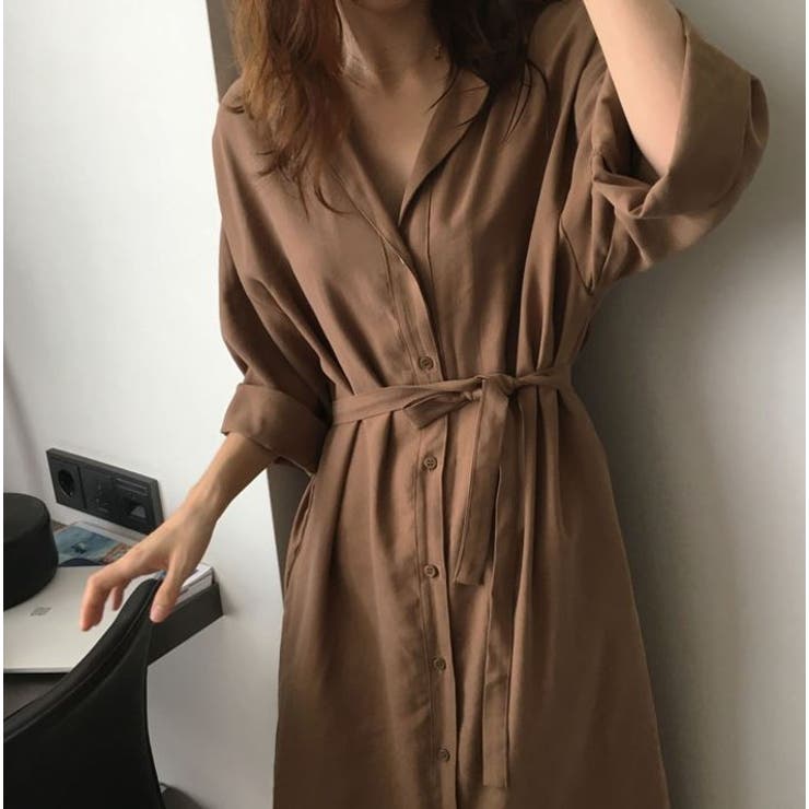 ブラウン | ウエストマーク ロングシャツワンピース | Diosfront