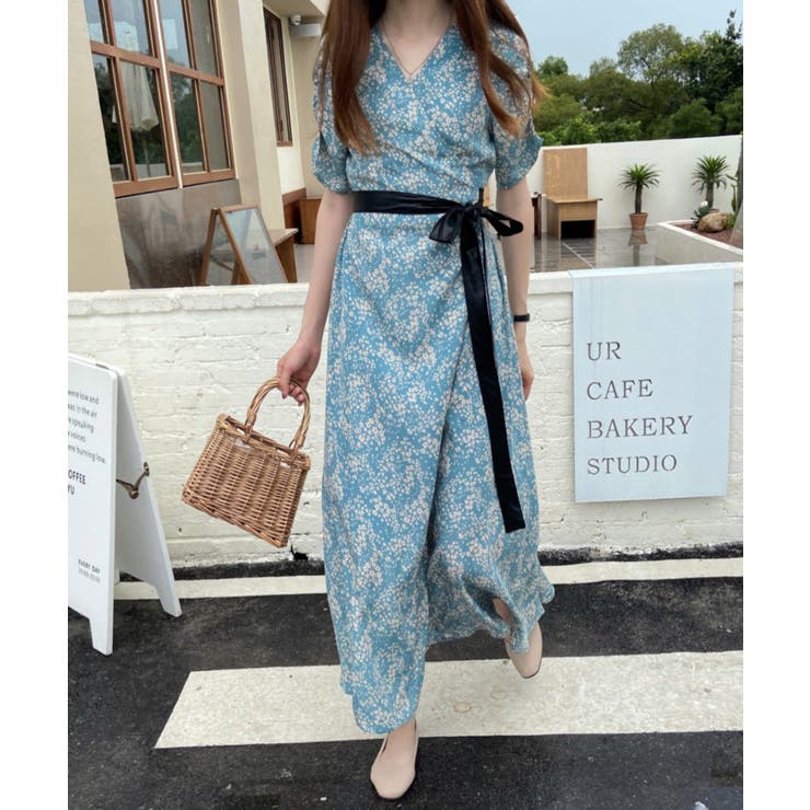 ウエストベルト 花柄 カシュクールサマーワンピース[品番：ABIW0000331