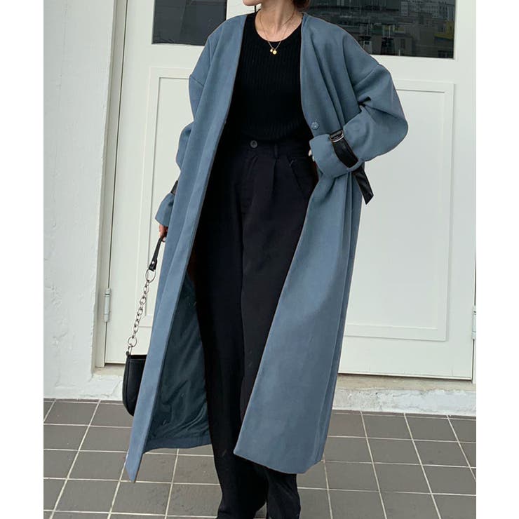 合皮ベルト付きノーカラーロングコート[品番：ABIW0000580]｜Diosfront