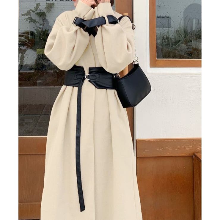 合皮ベルト付きノーカラーロングコート[品番：ABIW0000580]｜Diosfront