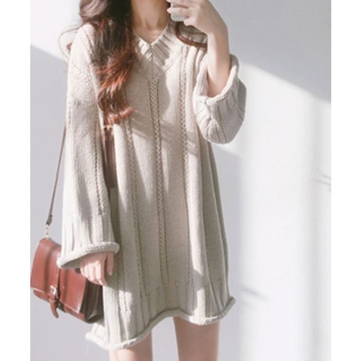 Vネックワイドリブニット チュニックワンピース[品番：ABIW0000520  