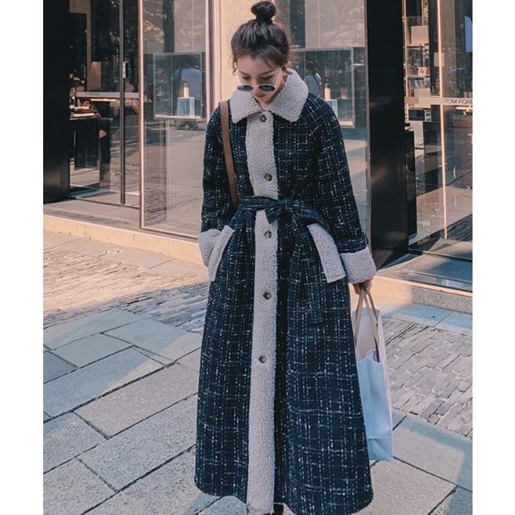 ボアドッキングチェック柄ロングコート[品番：ABIW0009152]｜Diosfront