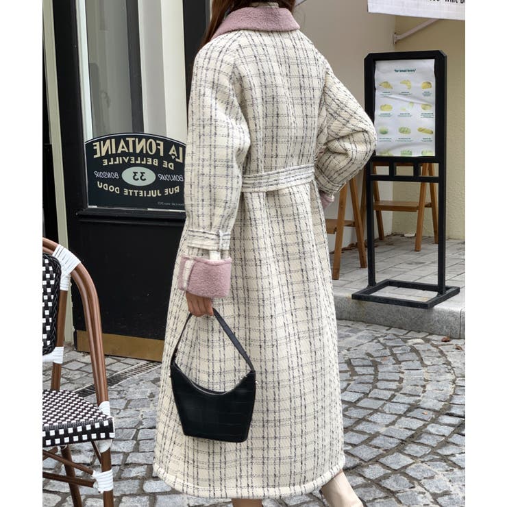 ボアドッキングチェック柄ロングコート[品番：ABIW0009152]｜Diosfront