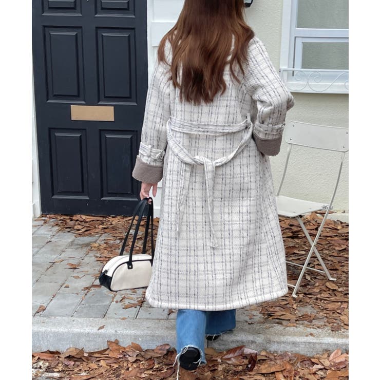 ボアドッキングチェック柄ロングコート[品番：ABIW0009152]｜Diosfront