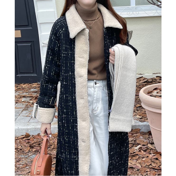 【美品】希少　ルナマティーノ　ロングコート　裏地モノグラム　ボアドッキング ボアドッキングチェック柄ロングコート[品番：ABIW0009152]｜Diosfront