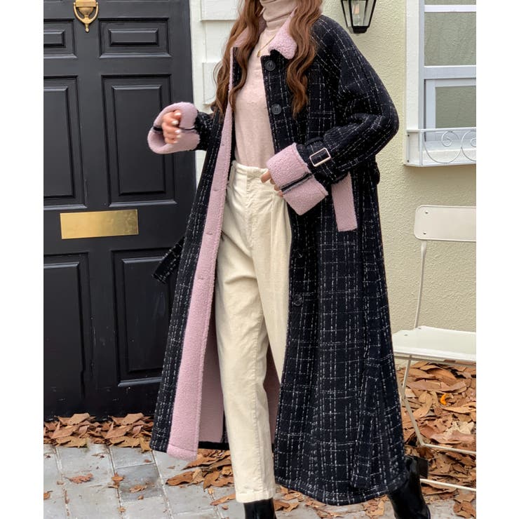 【美品】希少　ルナマティーノ　ロングコート　裏地モノグラム　ボアドッキング 美品】希少 ルナマティーノ ロングコート 裏地モノグラム ボア