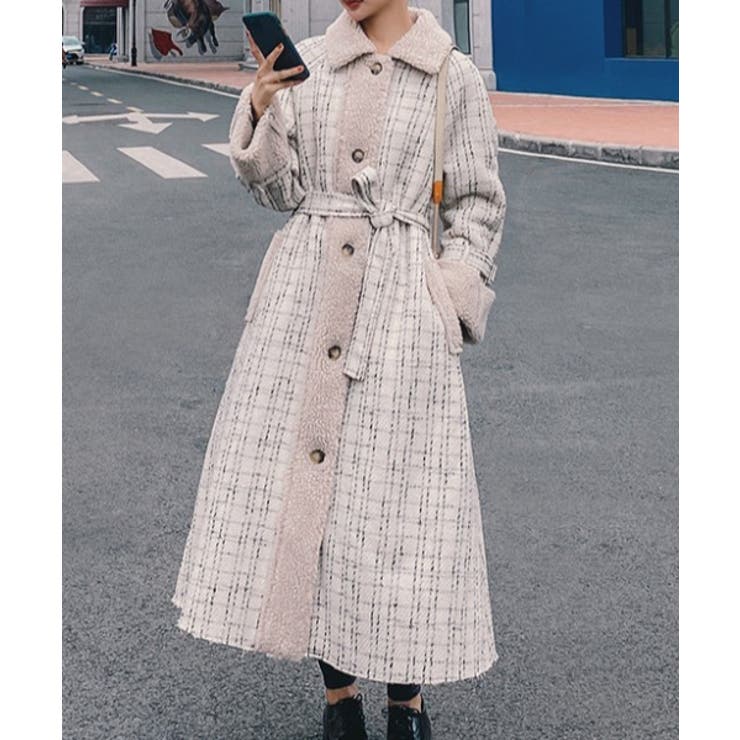 A.P.C. チェック柄 ロングコート ファー付き Re:EDIT [2024-25 WINTER COLLECTION]起毛チェック柄ロングチェスター