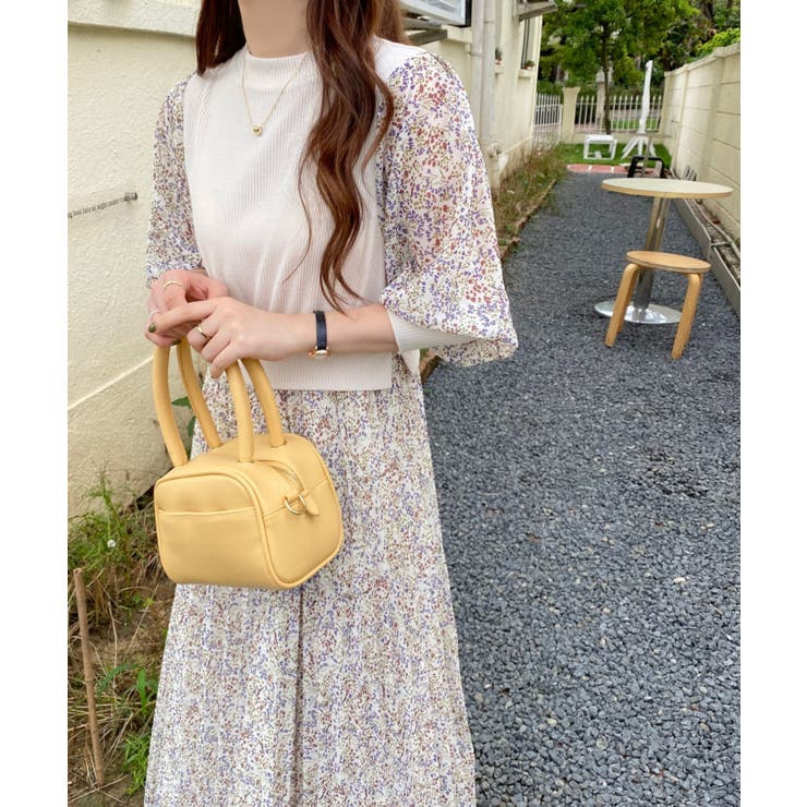 フロントリブカットソードッキング 小花柄プリーツロング フロントリブカットソードッキング 小花柄プリーツロング