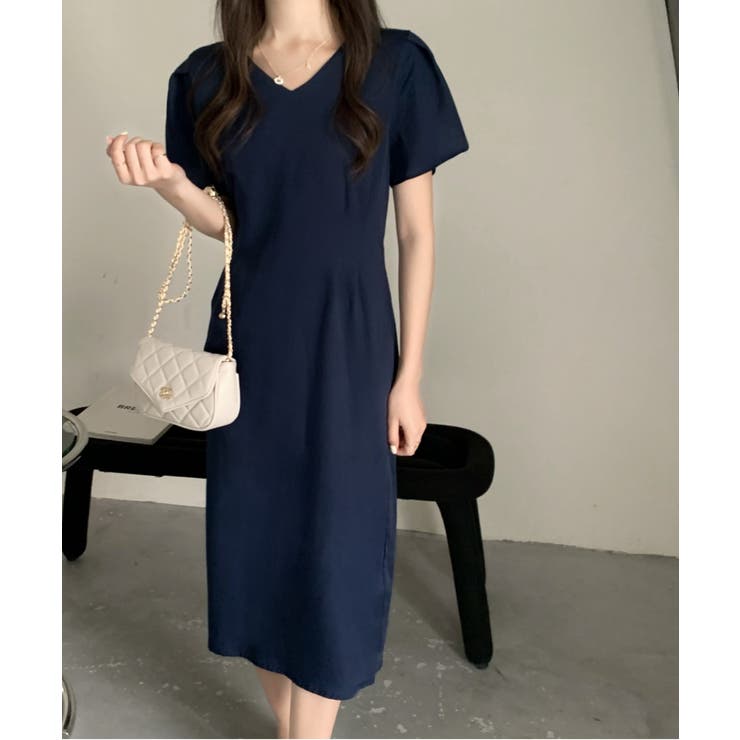 袖タックVネックロングワンピース[品番：ABIW0000917]｜Diosfront 