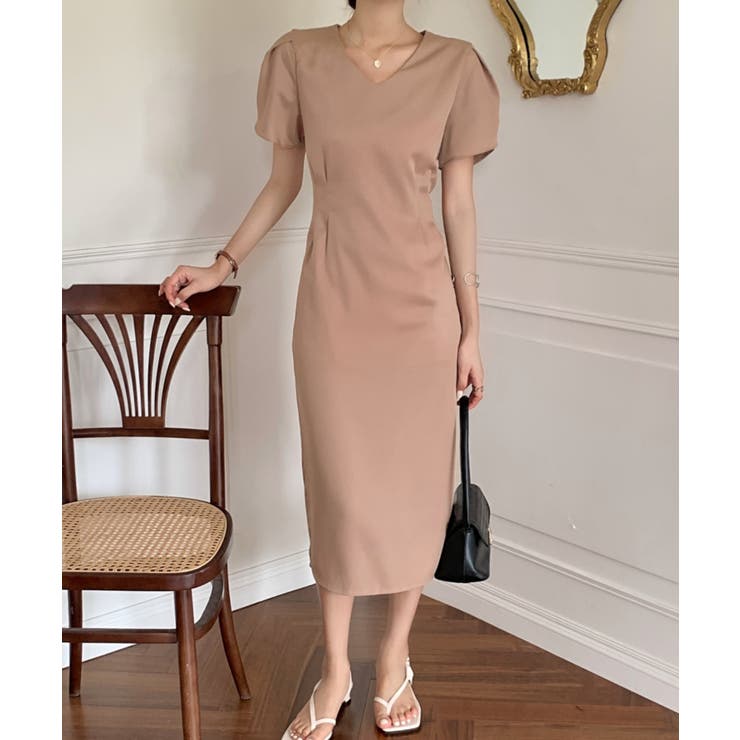 袖タックvネックロングワンピース 品番 Abiw Diosfront ディオスフロント のレディースファッション通販 Shoplist ショップリスト