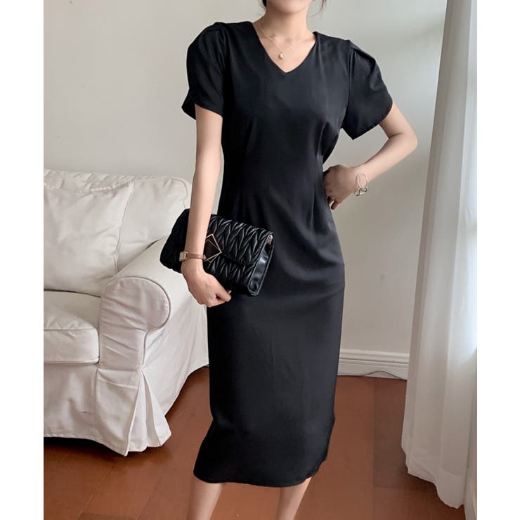 袖タックvネックロングワンピース 品番 Abiw Diosfront ディオスフロント のレディースファッション通販 Shoplist ショップリスト