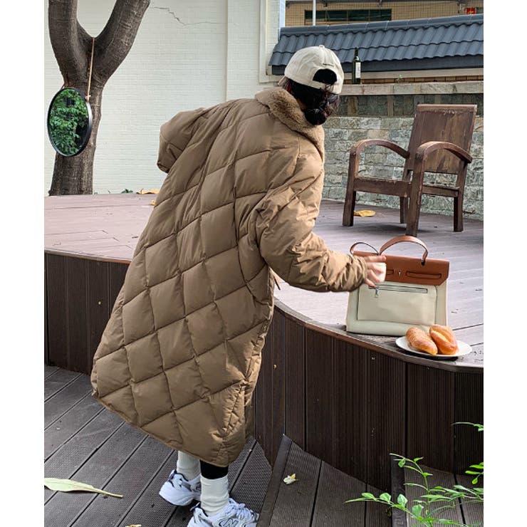 ファーボアドッキングキルティングロング中綿ダウン[品番：ABIW0009103